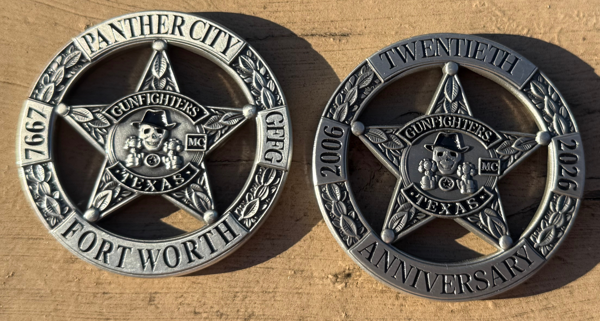 Custom coin — Gunfighters MC — Panther City & 20th Anniversary Set by Bison Challenge Coins